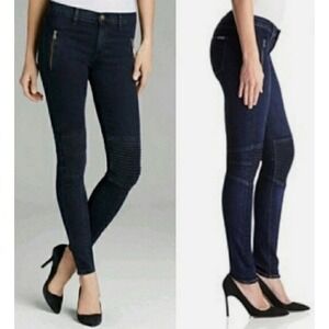 Hudson Jeans Moto Biker Coated Skinny Fit Zip Detail Black Women Size‎ 24